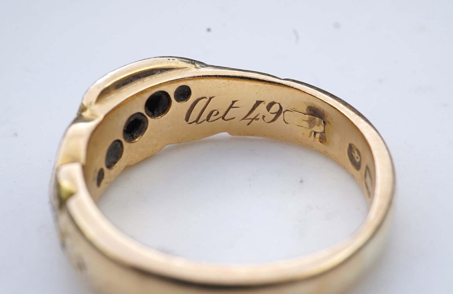 A Victorian enamel and diamond mourning ring, circa 1872